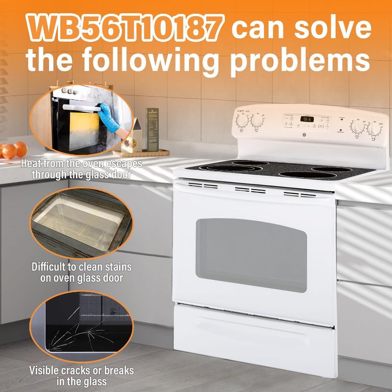 Photo 1 of Upgrade WB56T10187 Oven Door Glass Outer Panel for GE Series/Stove/Oven, Replacement Oven Door Exterior Glass Panel, White
