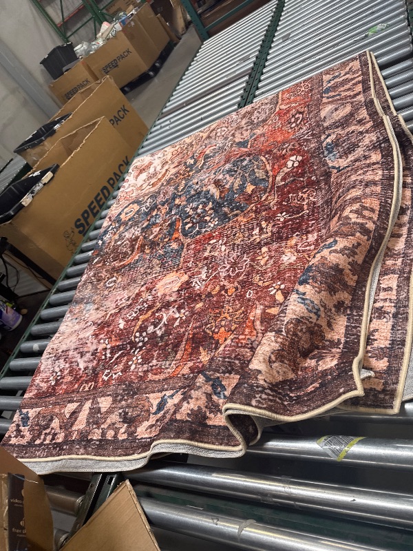 Photo 1 of Washable Area Rug Boho Chic Medallion Distressed Design Non-Shedding Easy Care Ideal for High Traffic Areas in Rug for Living Room Bedroom Office Coffee Table Large Carpet