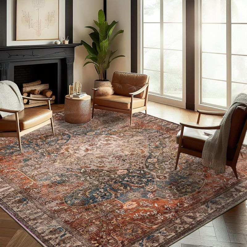 Photo 1 of Washable Area Rug Boho Chic Medallion Distressed Design Non-Shedding Easy Care Ideal for High Traffic Areas in Rug for Living Room Bedroom Office Coffee Table Large Carpet