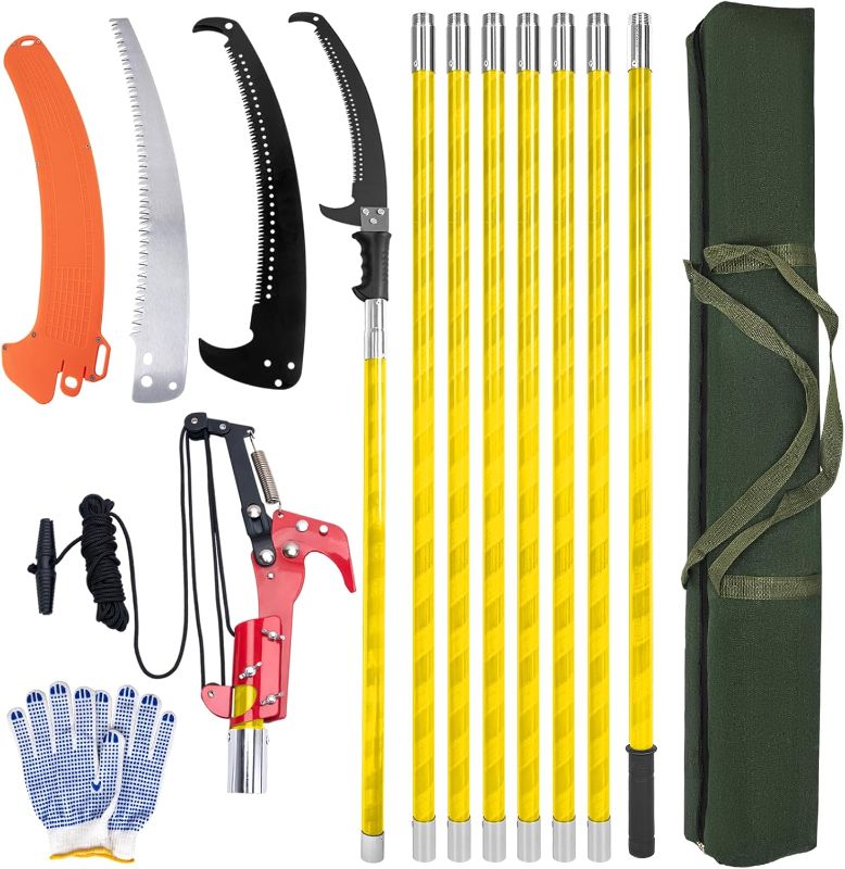 Photo 1 of Pole Saws for Tree Trimming, 7.3-27 ft Tree Pruner Manual Pole Saw, Extendable Long Branch Trimmer Tree Pole Pruner Saw Blades and Scissors Set for Pruning Palms and Shrubs
