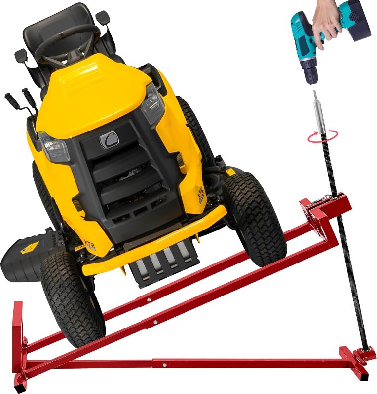 Photo 1 of Lawn Mower Lift Jack, TUNTENDO Lifting Platform 882 Lbs Capacity Telescopic Maintenance Jack for Garden Tractors & Riding Lawn Mower with Manual Handle & Power Tool Extension Handle (Red)
