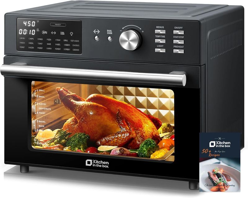 Photo 1 of Kitchen in the box 32QT Extra Large Air Fryer Toaster Oven Combo, 21-in-1 Countertop Convection Toaster Oven with Rotisserie and Dehydrate, 6 Accessories, 1800W Dual Cook Preset (Black)
