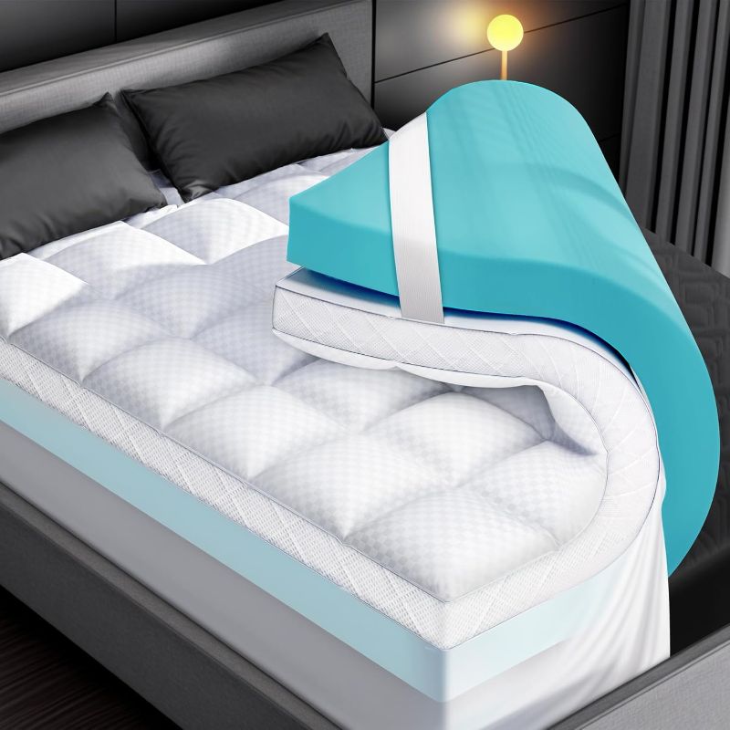 Photo 1 of Dual Layer Memory Foam Mattress Topper for Pain Relief with 2X Support, 2" Fluffy Pillow Queen Full