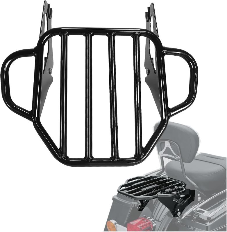 Photo 1 of Gloss Black Detachable Two-Up Luggage Rack 2-Up Motorcycle Rear Mounting Rack Fit for Harley Davidson Touring Models 2009-2024 Street Glide Road Glide Electra Glide Road King
