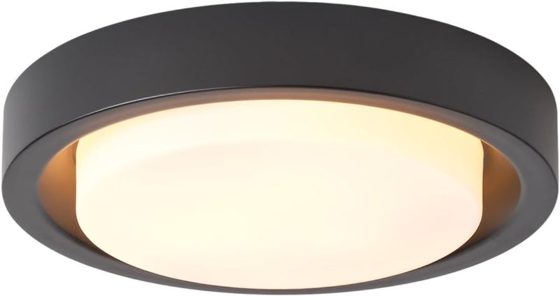 Photo 1 of 16 Inch Flush Mount Ceiling Light,3-Lights Black Finish with Frosted Glass Shade,Round Ceiling Light Fixture for Bedroom Livingroom Kitchen
