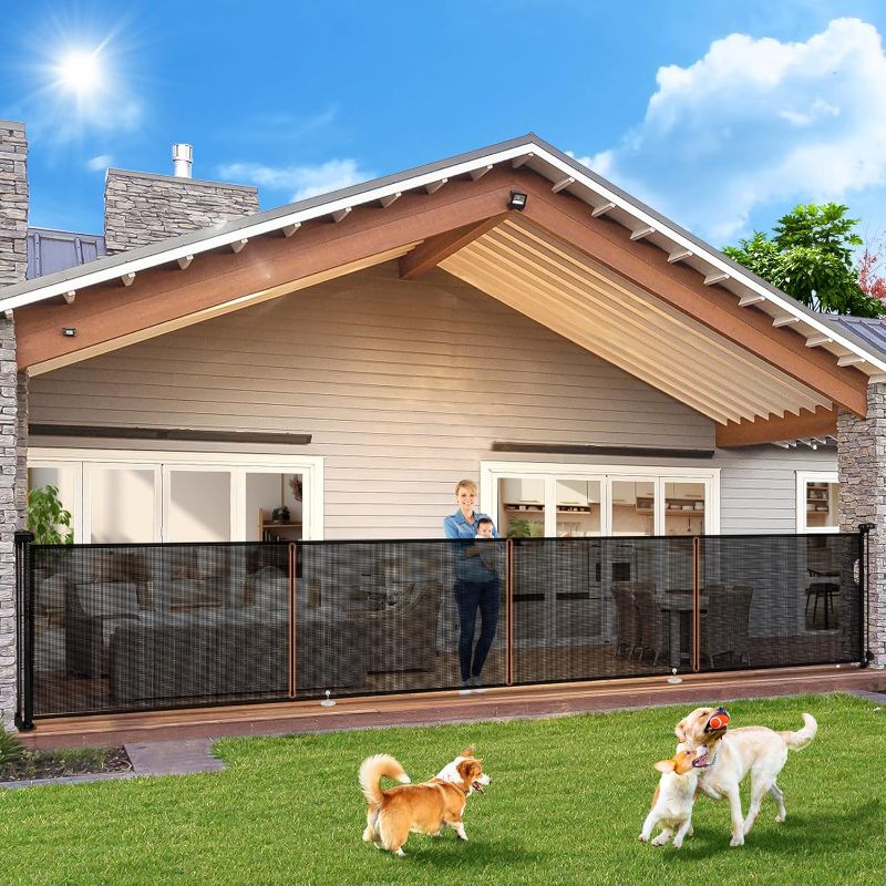 Photo 1 of 180'' Retractable Baby Gates Extra Wide,42" Extra Tall Retractable Dog Gate for Doorways,Safety Upgrade 15 Foot Extra Long Retractable Baby Gate for Stairs, Black Indoor/Outdoor Retractable Gate