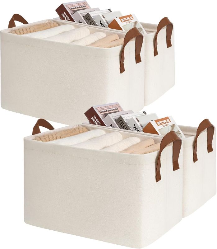 Photo 1 of CHICVITA Closet Storage Bins Storage Baskets for Shelves, Baskets for Organizing, Closet Organizers and Storage, Cube Storage Bins, 16 ¾" L x 11" W x 9 ¾" H, Beige, 4-Pack