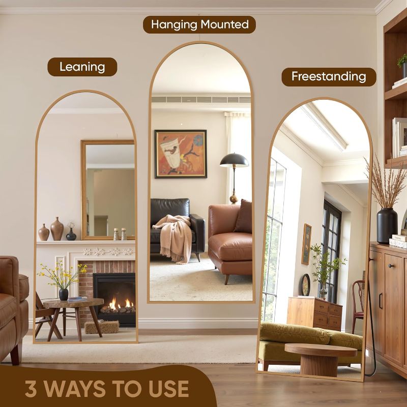 Photo 1 of Arched Floor Mirror, 58"x18" Full Length Mirror - Freestanding Full Body Mirror with Stand for Bedroom or Living Room (Khaki)
