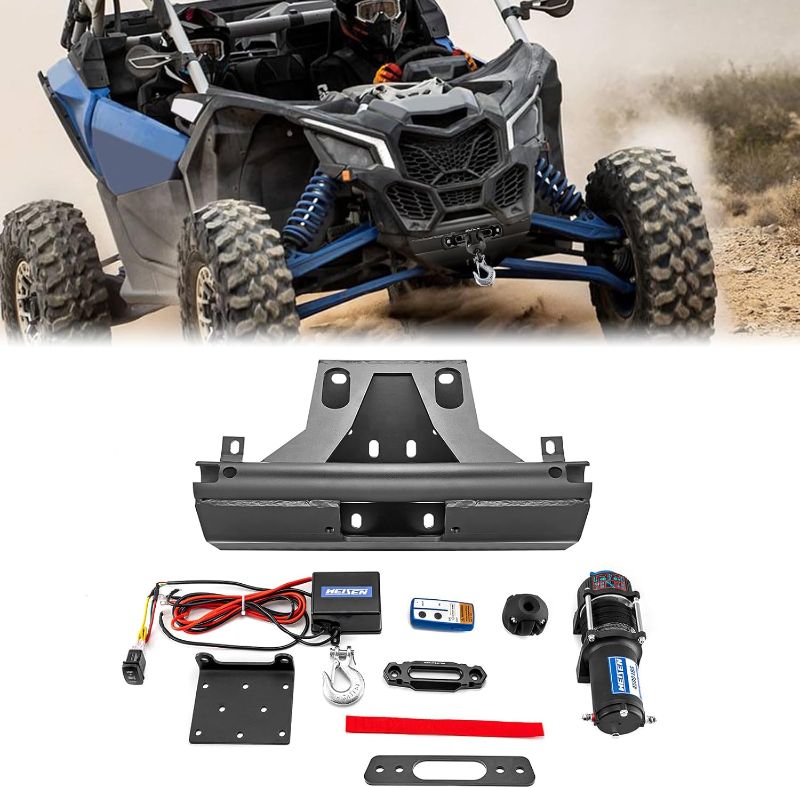 Photo 1 of WeiSen 4500lb 12V Electric Winch Kit with Winch Mount Compatible with Can-Am Maverick X3 Models 2017-2025, Synthetic Rope Hawse Fairlead and Forged Hook Stopper
