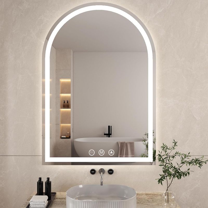 Photo 1 of LED Bathroom Mirrors with Lights 30"x40"Arched Mirror for Wall,Anti-Fog,LED Mirrors with Front Light and Backlit, Memory Function for Vanity,Bathroom, Entryway, Living Room
