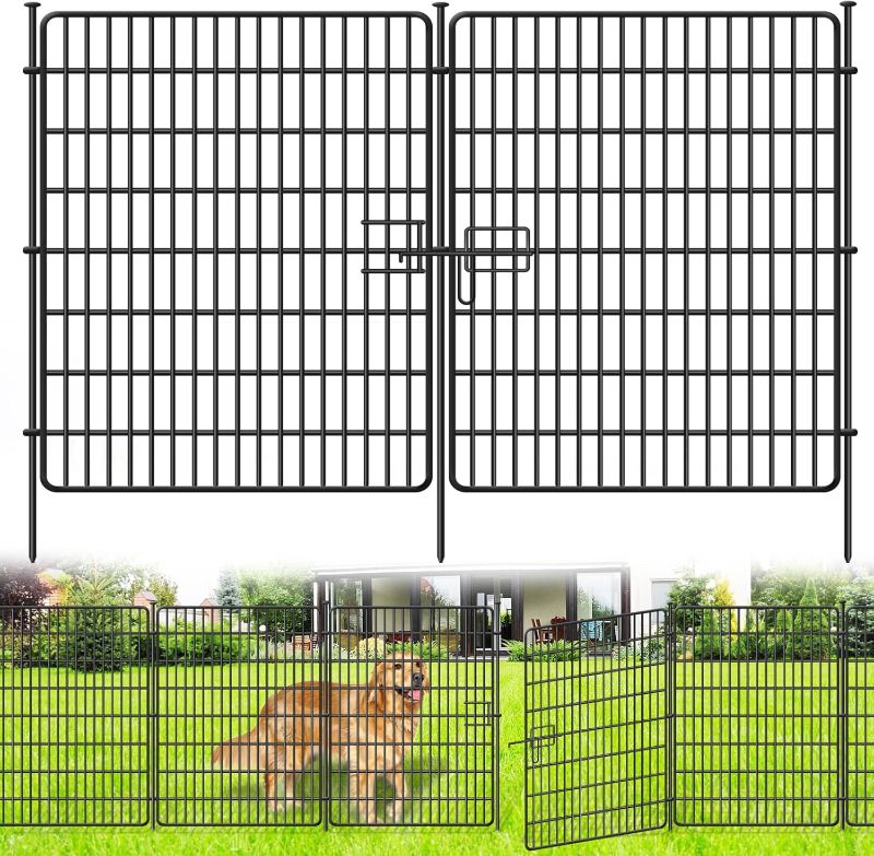 Photo 1 of 10 Panels No Dig Fence with Gate, 40 in(H) X 24 ft(L) Garden Decorative Fence Animal Barrier for Dogs, Rustproof Metal Garden Edging Border for Outdoor, Yard, Patio, Black
