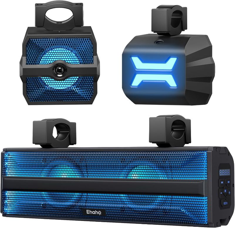 Photo 1 of 2.1CH Stereo UTV Sound Bar (Subwoofer) and Speakers, 17 Inch Bluetooth ATV Soundbar with RGB Lights, Waterproof Golf Cart Speakers, Marine Sound bar Compatible with SXS Polaris RZR Can-Am
