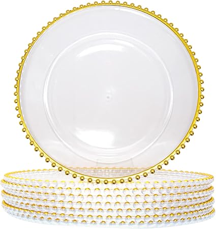Photo 1 of Acrylic Clear Charger Plates Set of 10pcs - Elegant Decorative Dinner Plates for Wedding Reception, Holiday Party, Family Gathering & Daily Table Setting