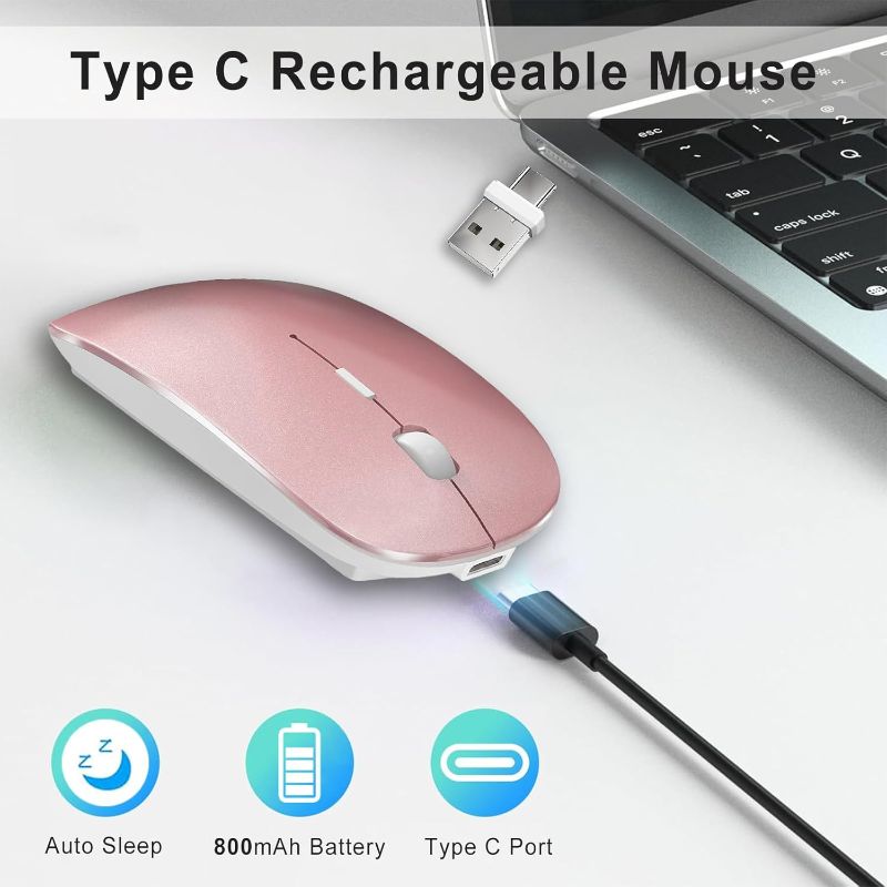 Photo 1 of Bluetooth Wireless Mouse USB C for MacBook Air Pro iMac Laptop Desktop Computer, Wireless Rechargeable Silent C Mouse for Mac Desktop/iPad/Surface Pro (BT5.2/3.0, 2.4G USB A, Type-C Receiver)