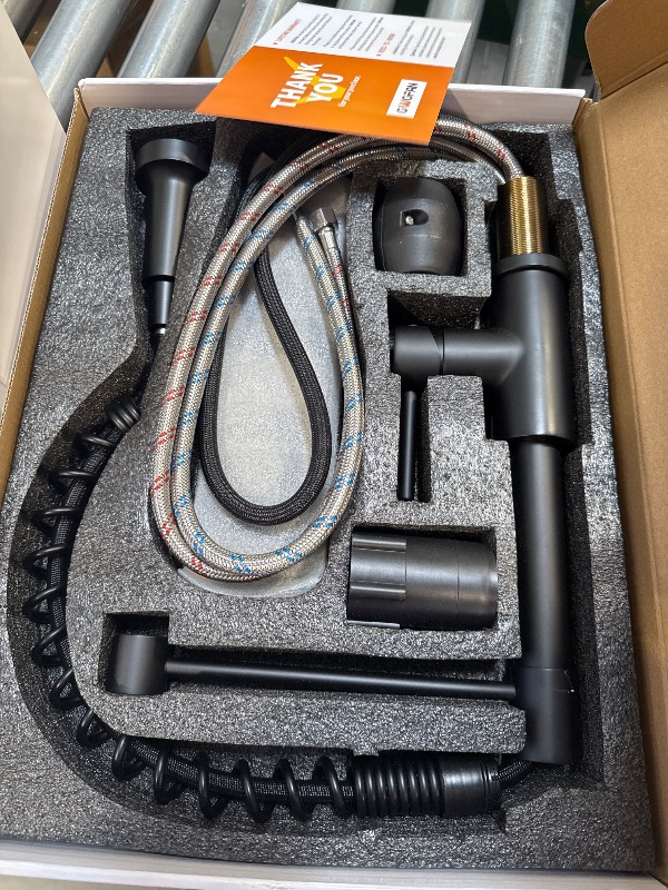 Photo 1 of OWOFAN Black Kitchen Faucet with Pull Down Sprayer Stainless Steel Single Handle Pull Out Spring Sink Faucets 1 Hole Or 3 Hole Dual Function for Farmhouse Camper Laundry Utility Rv Wet Bar