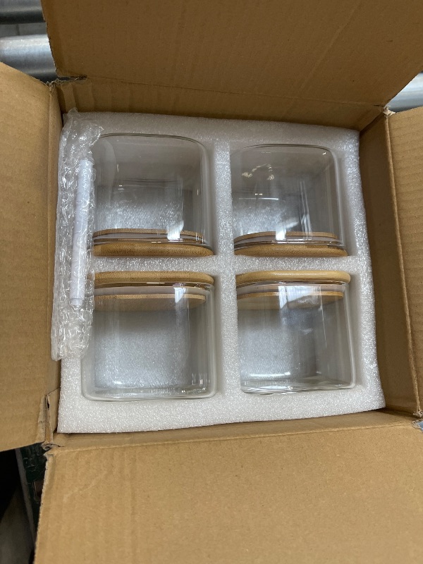 Photo 1 of 21oz - 4 Pack Square Glass Jars with Bamboo Lids, Glass Food Storage Containers with Airtight Lids, Air Tight Pantry Storage Containers for Coffee, Sugar, Spice, Meal Prep Jars for Salad & Fruit