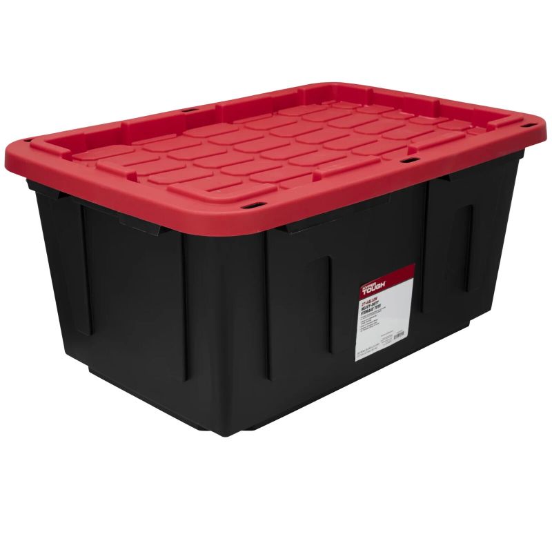 Photo 1 of Hyper Tough 27 Gallon Snap Lid Plastic Storage Bin Container Black with Red Lid

