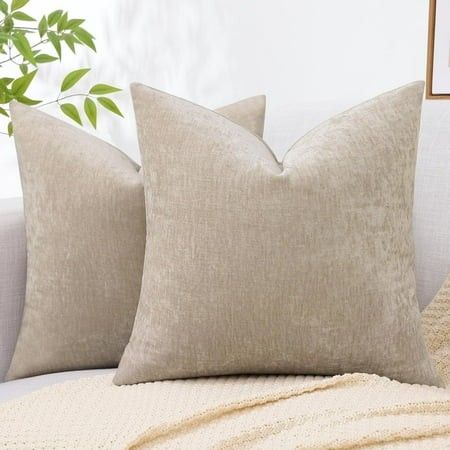 Photo 1 of DecorUhome 18x18 Set of 2 Throw Pillow Covers Decorative Soft Chenille Pillow Covers for Couch Bleached Sand
