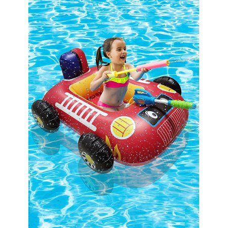 Photo 1 of Summer Inflatable Firetruck Pool Float for Kids with Built-in Squirt Gun Inflatable Ride-on for Children Aged 3-7 Years
