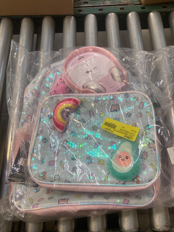 Photo 1 of Schoolyard Vibes 17" Girls' 3-Piece Rainbow & Avocado Kids Backpack Set with Headphones & Lunch Box, Blue
