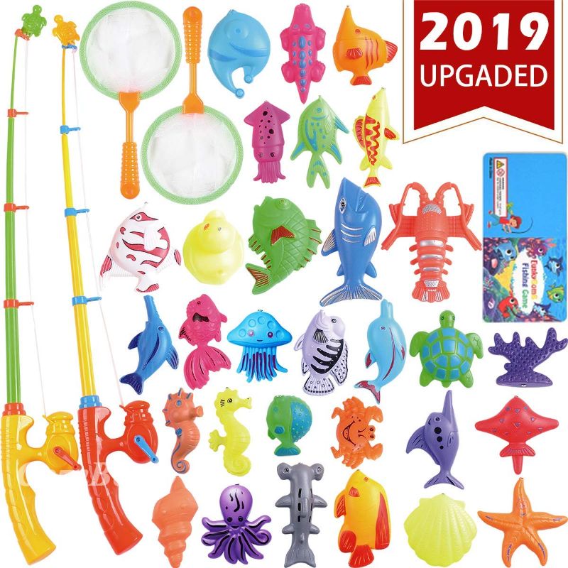 Photo 1 of Kids Fishing Bath Toys Game - Magnetic Floating Toy Magnet Pole Rod Net Plastic Floating Fish - Toddler Education Teaching and Learning Colors Ocean
