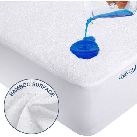 Photo 1 of Moonsea Twin Mattress Protector Waterproof Mattress Pad Cover Viscose Made from Bamboo Terry Soft Mattress Protector Twin Cover with Deep Pocket Fits
