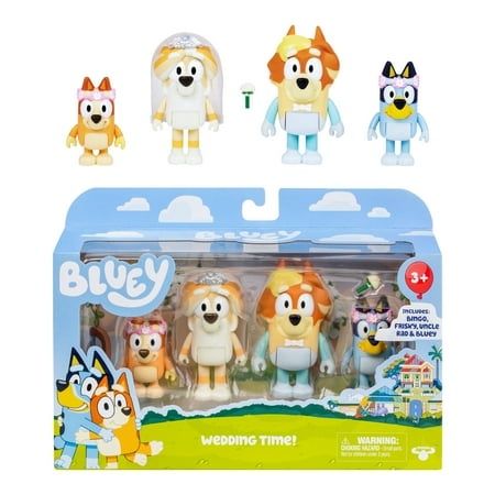 Photo 1 of Bluey Figure 4-Pack Wedding Time Re-enact Uncle Rad and Frisky's Wedding Day and Bingo Flower Girl Figures White
