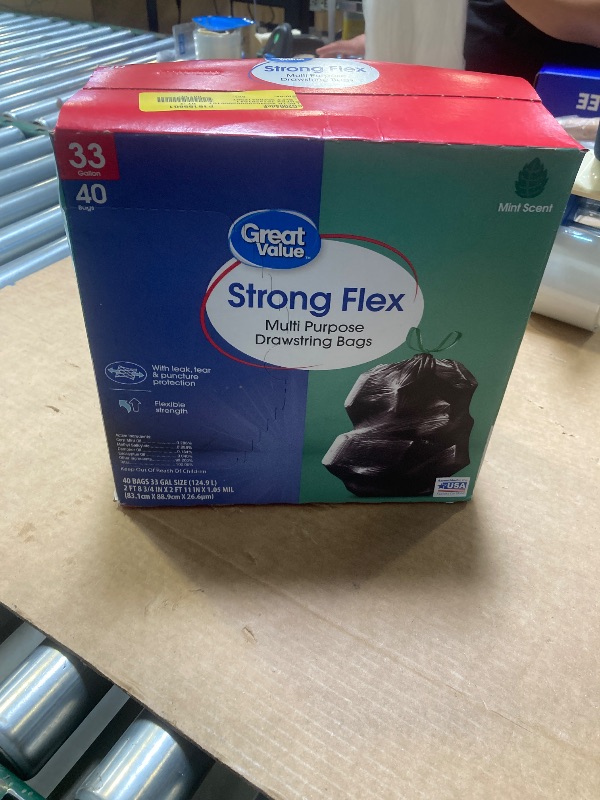 Photo 1 of Great Value Strong Flex Multi-Purpose Drawstring Bags 33 Gallon Mint 40 Count
