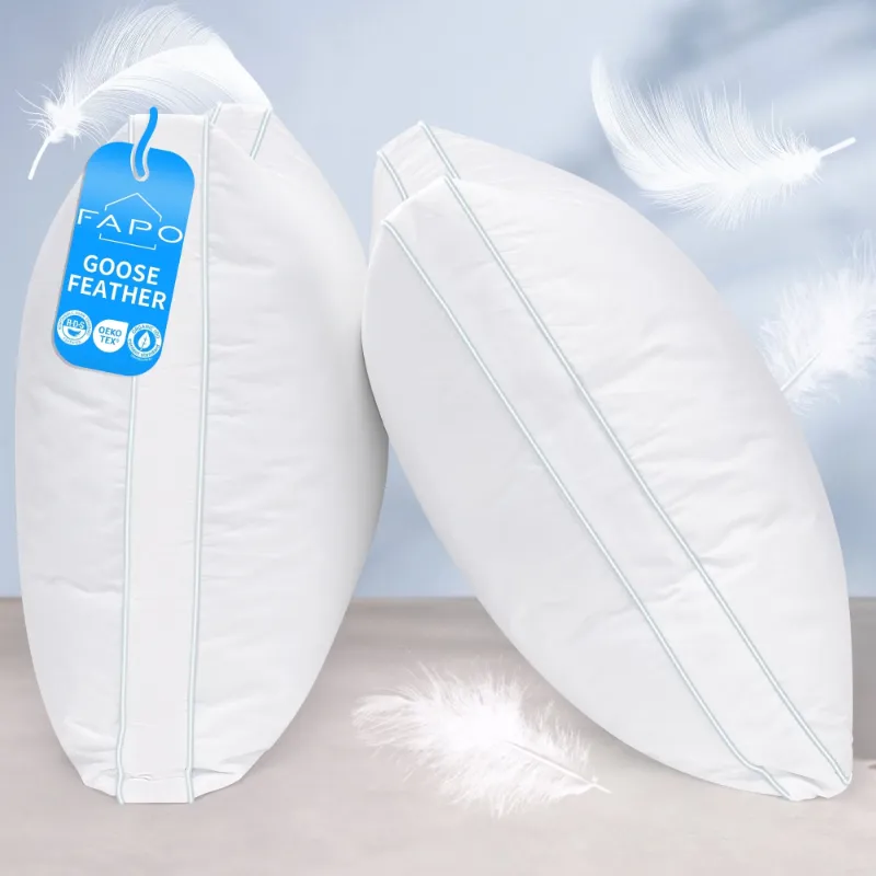 Photo 1 of FAPO Goose Feather Down Pillows, Gusseted Bed Pillows Queen Size Set of 2, Luxury Hotel Collection Fluffy Pillows 100% Cotton Cover
