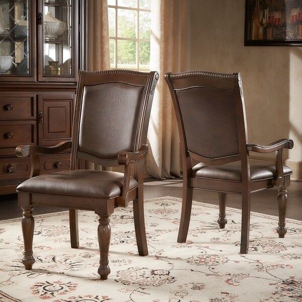 Photo 1 of Constantinople Brown Faux Leather Dining Chairs (Set of 2) by INSPIRE Q Classic (Arm Chair)

