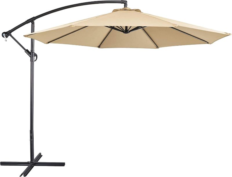 Photo 1 of Yaheetech 10FT Patio Offset Umbrella - Cantilever Hanging Outdoor Umbrellas w/UV Protection & 8 Ribs & Handy Crank & Cross Base for Market/Garden/Lawn/Deck/Backyard/Pool - Tan
