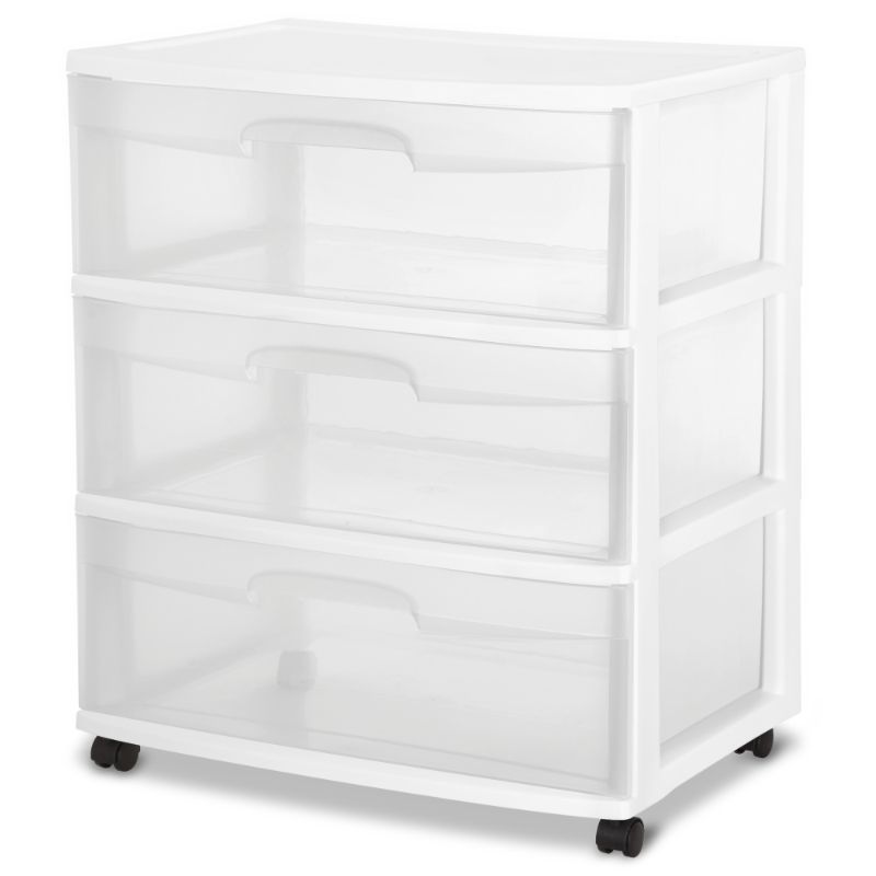 Photo 1 of Sterilite 3 Drawer White Wide Storage Drawer Cart 29308001

