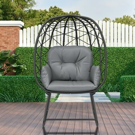 Photo 1 of Dextrus Wicker Egg Swing Chair with Steel Stand Cushion 330lbs for Patio Bedroom Garden and Balcony, Khaki
