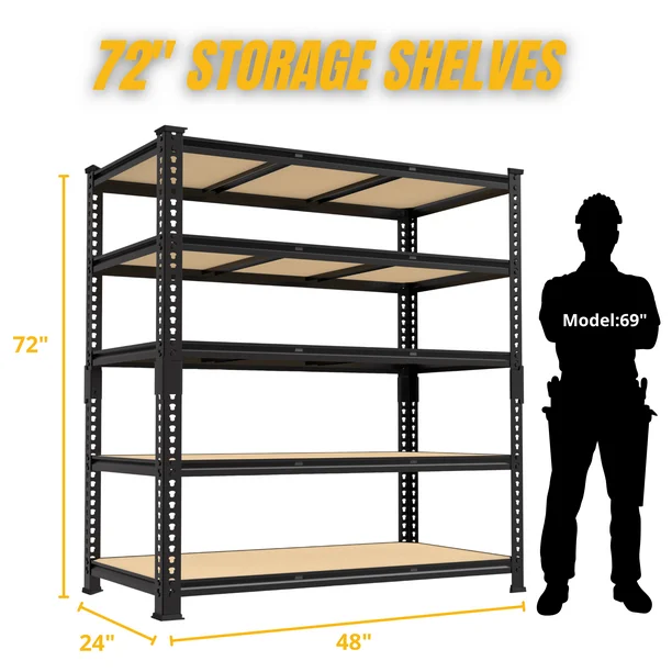 Photo 1 of TrumanPick Storage Shelves Garage Shelving Units 5 Tier Metal Heavy Duty Adjustable Shelf Rack 48" W x 24" D x 72" H 3250LBS for Warehouse Pantry Closet, Black
