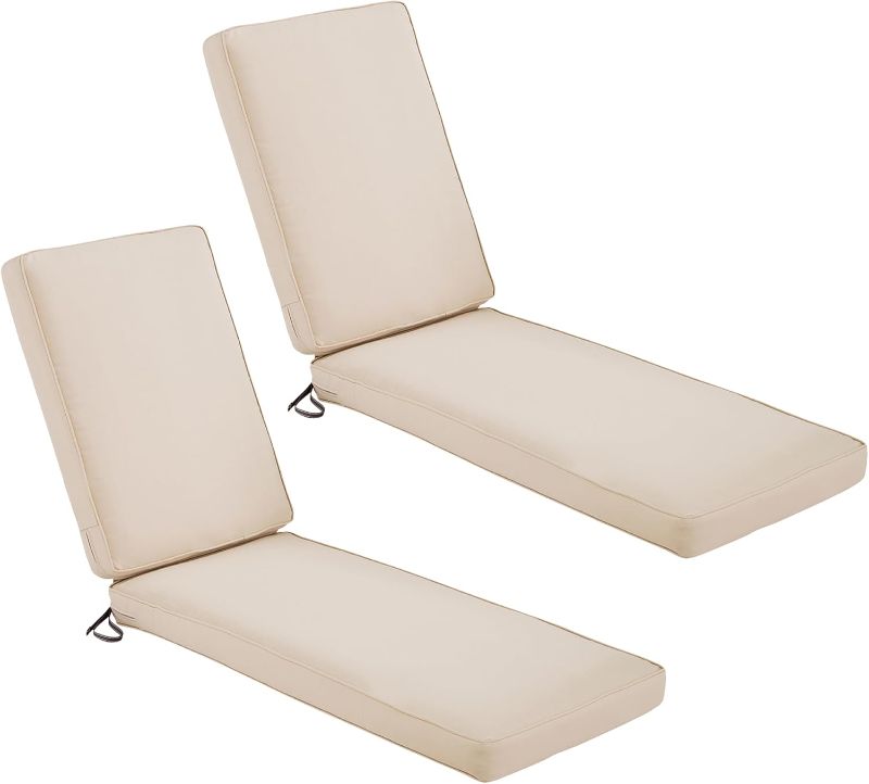 Photo 1 of 21 in. x 72 in. Outdoor Chair Cushion for Patio Chaise Lounge, Water Resistant Patio Cushion Set in Beige (2-Pack)