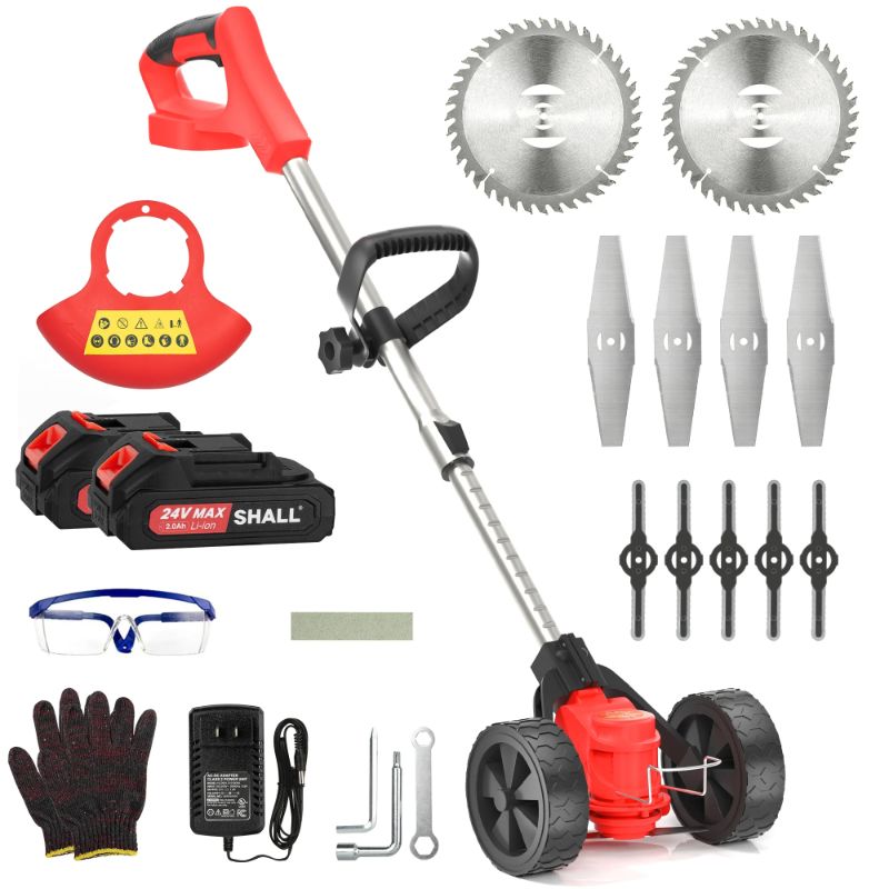 Photo 1 of Shall 24v  Trimmer Cordless with Upgraded Wheels, 650W Weed Eater Battery Powered-2.0Ah Li-Ion Battery*2, Weed Wacker Cordless with 3 Types Cutting Blades for Lawn and Garden