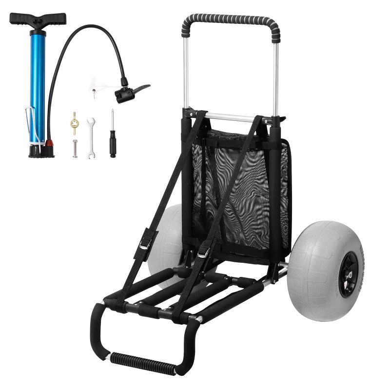Photo 1 of VEVOR Beach Dolly with Big Wheels for Sand, 29.9" x 15.4" Cargo Deck, w/ 12" Balloon Wheels, 165LBS Loading Capacity Folding Sand Cart & 27" to 44.7" Adjustable Height, Heavy Duty Cart for Beach
