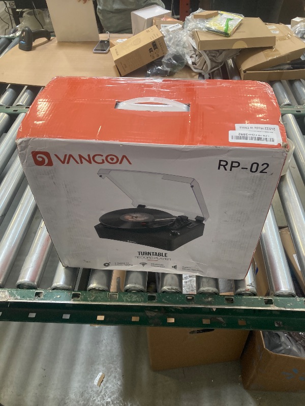 Photo 1 of Vangoa Vinyl Record Player with 2 Built-in Speakers, Wireless Belt Drive Turntable Support 3 Speed 3 Size, AUX-in, Headphone, RCA All-in-one Retro Vinyl Players, RP-02, Black