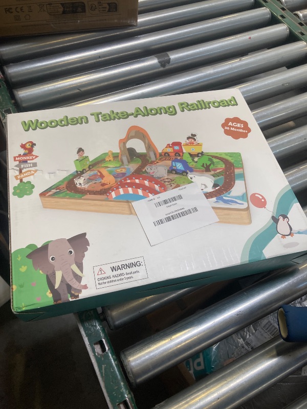 Photo 1 of JUSTWOOD Wooden Take Along Train Set, Zoo Theme Parties, Magnetic Fishing Game Animal Stacking Game, Portable Train Toy for Traveling, Gift for 2 Year Old Boy, 25 Pcs
