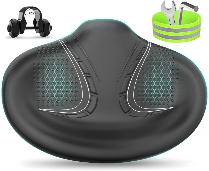 Photo 1 of BLUEWIND New Noseless Oversized Bike Seat, Wide Bicycle Saddle Novel Backrest Design for Electric Bike, Fits Most Exercise Bike or Road Stationary Bike Seat Cushion for Men & Women
