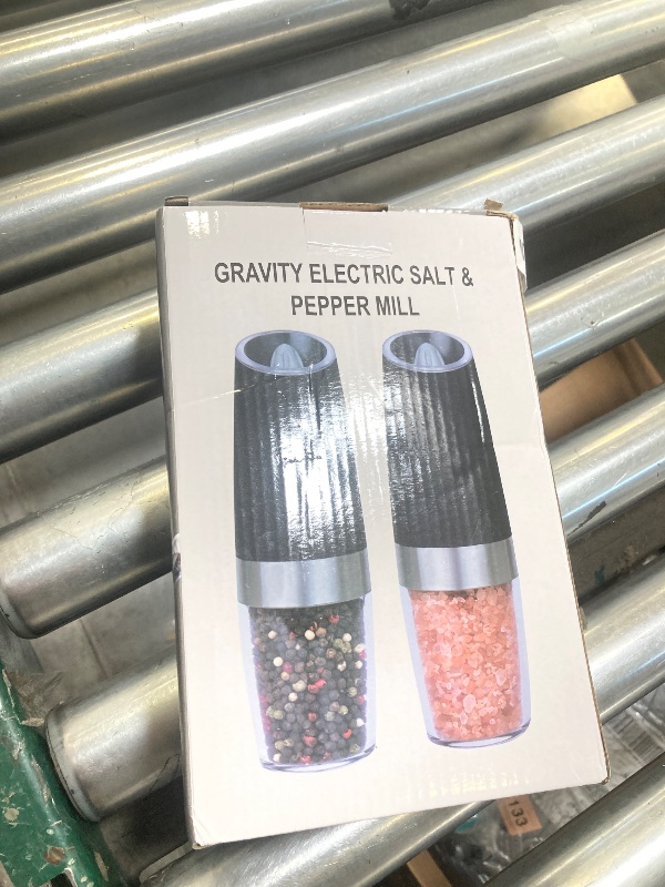 Photo 1 of UNNEES Gravity Electric Salt and Pepper Grinder set of 2, Automatic Salt And Pepper Grinder Set, Adjustable Roughness, Battery Powered, LED Light, 2 Pack, (Black)