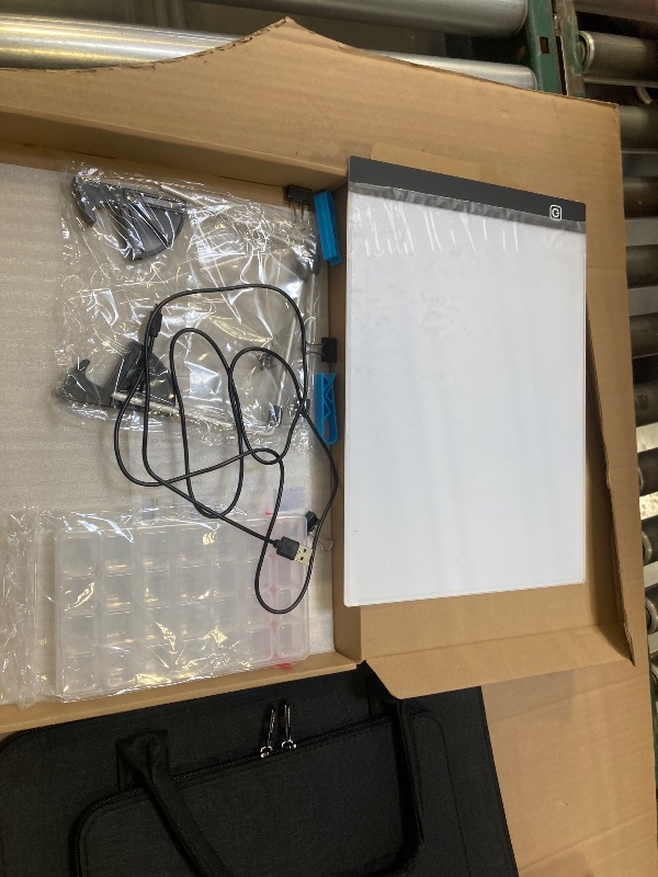 Photo 1 of A4 LED Light Pad for Diamond Paint Kits, Super Bright USB Powered Light Board Kit with Detachable Stand, and Black Pad Clip (Pad and Bag)