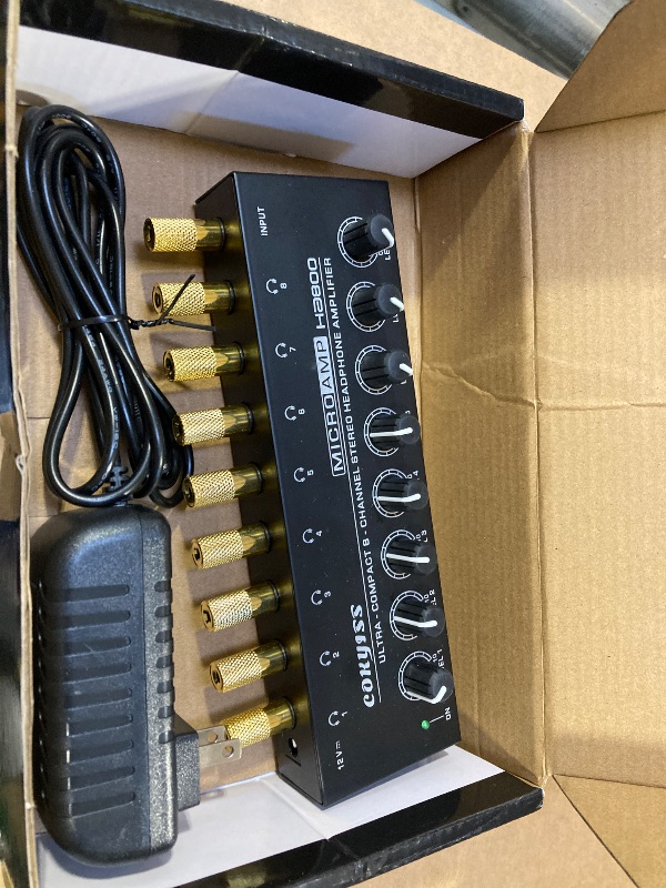 Photo 1 of COKYISS® 8-Channel Headphone Amplifier with 9 Adapters - Portable Ultra-Low Noise Multi-Port Stereo Headphone Distributor (8 Output/1 Input) for Recording Studios, Streaming, Band, Sound Mixer