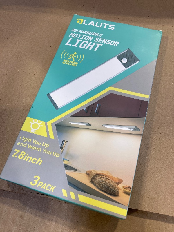 Photo 1 of Under Cabinet Lighting, Equipped with Motion Sensor, Rechargeable Battery Operated?3-Level Adjustable Brightness, 3 Pack Magnetic Under Counter Lights for Kitchen, Closet, Pantry, 7.8"
