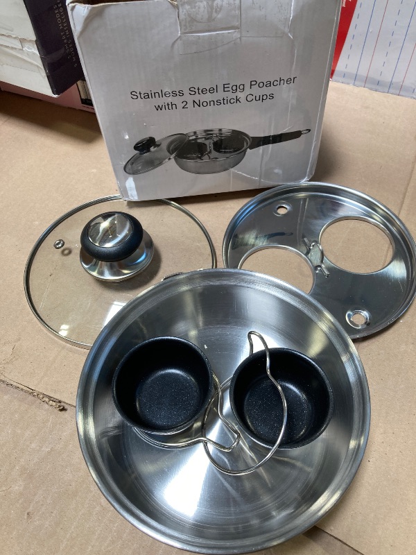 Photo 1 of RUNZI 2 Cups Egg Poacher Pan - Stainless Steel Poached Egg Cooker – Perfect Poached Egg Maker – Induction Cooktop Egg Poachers Cookware Set with 2 Nonstick Large PFOA FREE Egg Poacher Cups…