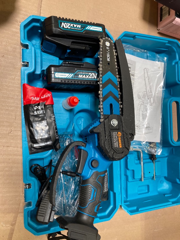 Photo 1 of Saker Mini Chainsaw,6 Inch Portable Electric Chainsaw Cordless, Small Handheld Chain saw for Tree Branches,Courtyard, Household and Garden,Gift for Men Dad Husband Women