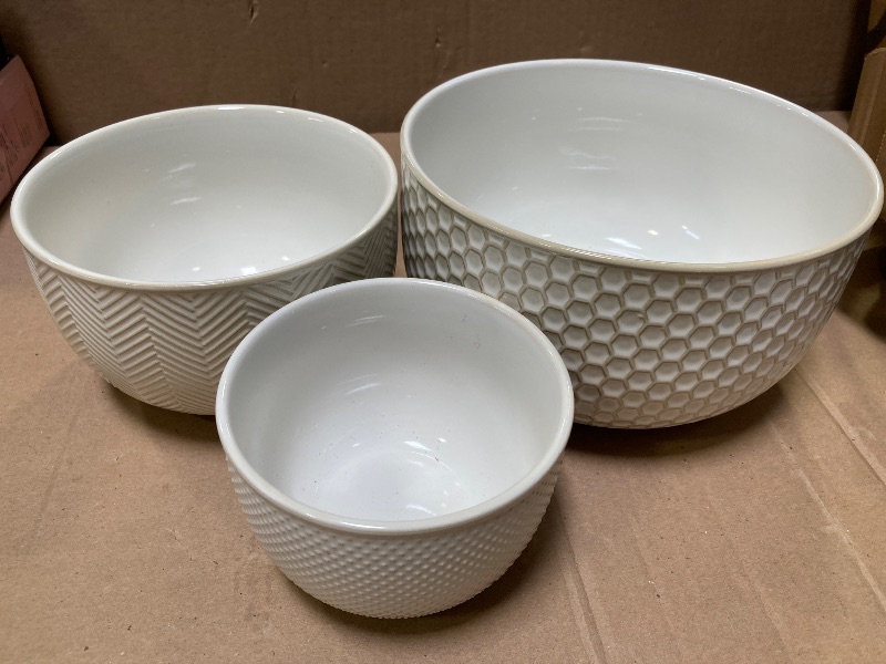 Photo 1 of 3pcs only----KooK Ceramic Mixing Bowls, Nesting  Embossed Kitchen Dishware, Prep, Serving, Gift, Microwave and Dishwasher Safe,  Narbonne Collection (Ivory)