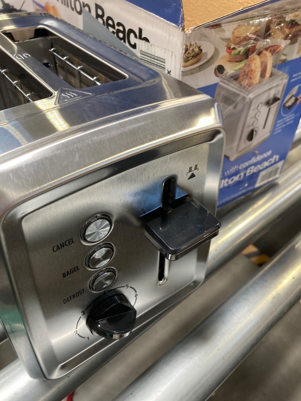 Photo 1 of Hamilton Beach 2 Slice Toaster with Extra-Wide Slots, Bagel Setting, Toast Boost, Slide-Out Crumb Tray, Auto-Shutoff & Cancel Button, Defrost Function, Stainless Steel (22794)