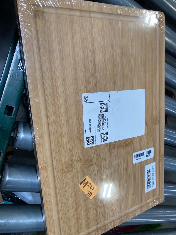 Photo 1 of Bamboo Cutting Board for Kitchen, 18" Large Wood Charcuterie Cheese Board, Wooden Chopping Block with Side Handles and Juice Grooves