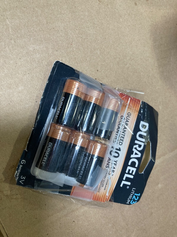 Photo 1 of Duracell CR123A 3V Lithium Battery, 6 Count Pack, 123 3 Volt High Power Lithium Battery, Long-Lasting for Home Safety and Security Devices, High-Intensity Flashlights, and Home Automation